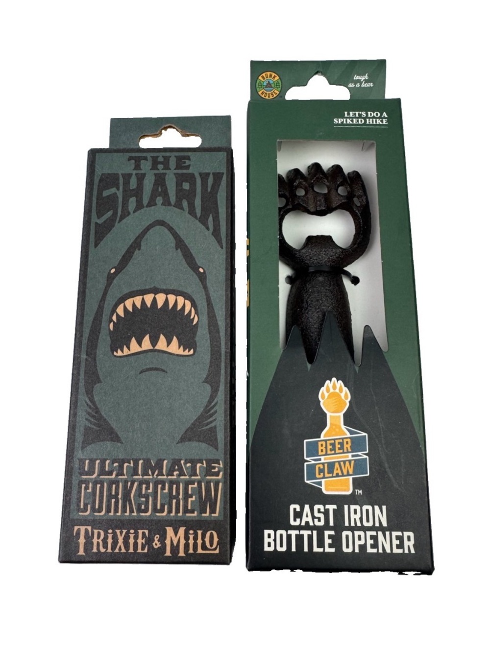 Lot Of 2 Barware : Trioxide & Milo Shark Corkscrew & Bunkhouse Beer Claw Opener